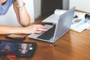 female using computer