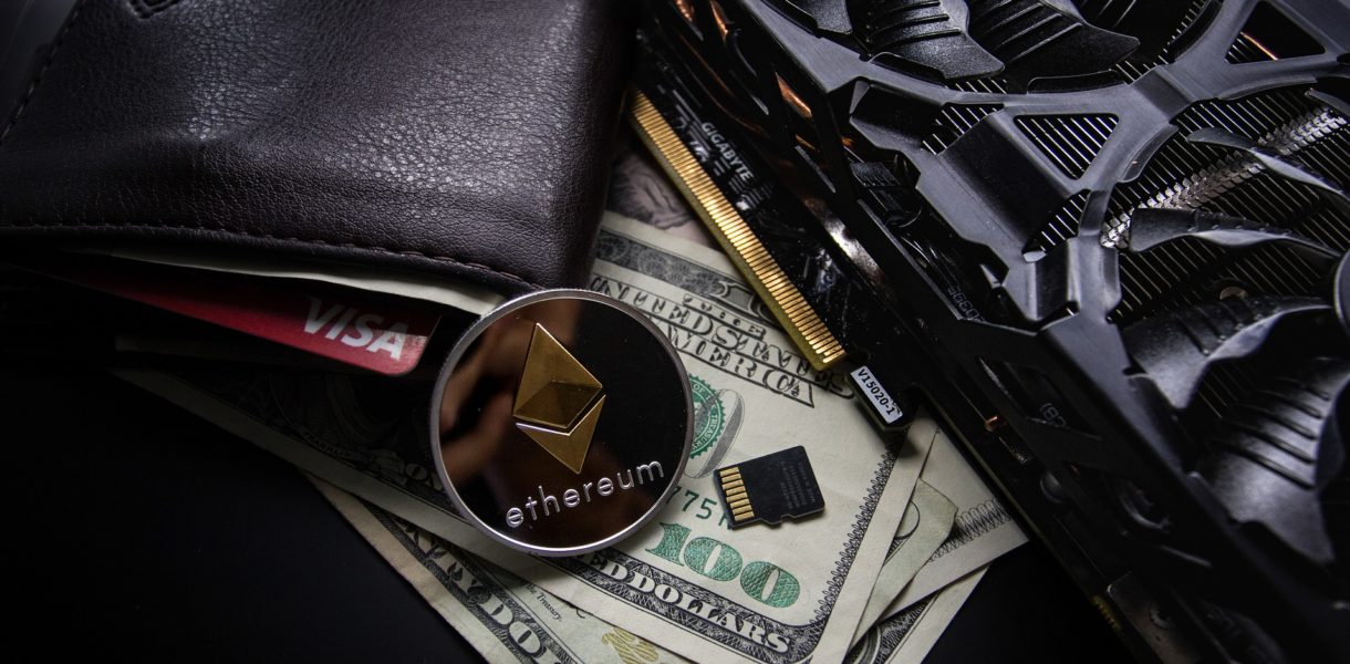 Cryptocurrencies by a leather wallet