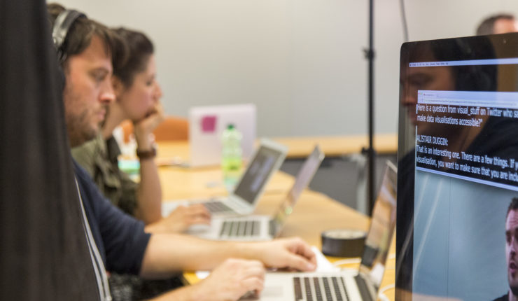 Image of an accessibility software being used to create captions for a video on screen