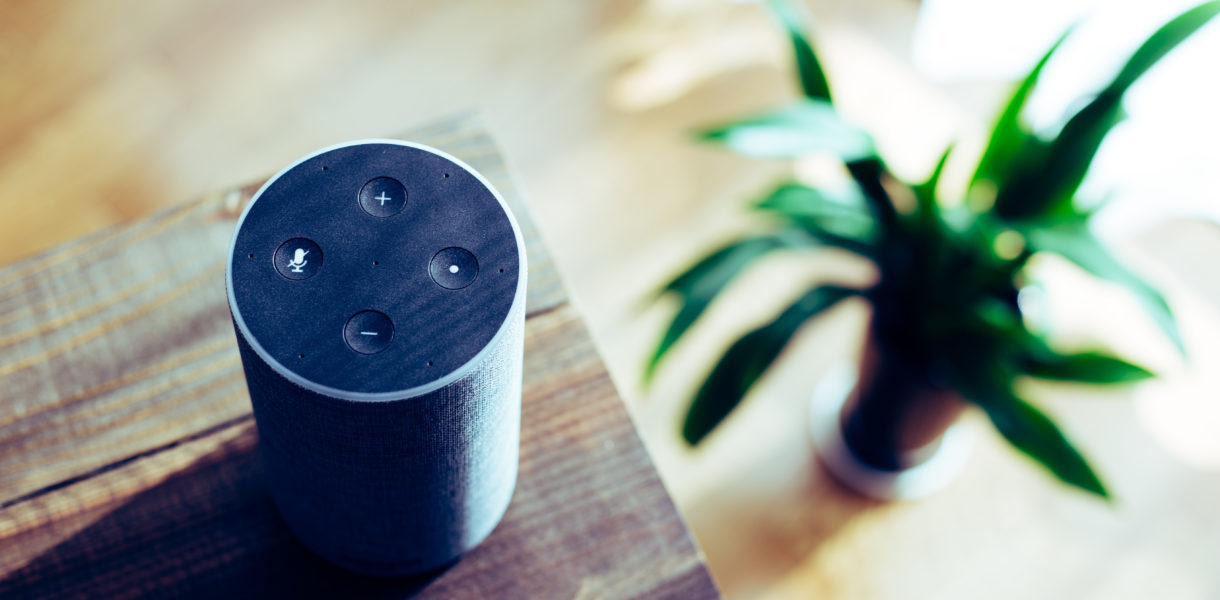 Man using alexa voice recognition