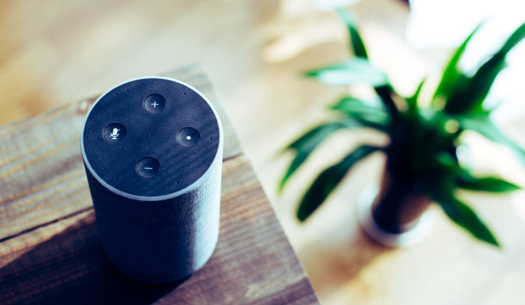 Man using alexa voice recognition