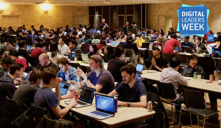 Attendees competing during a hackathon