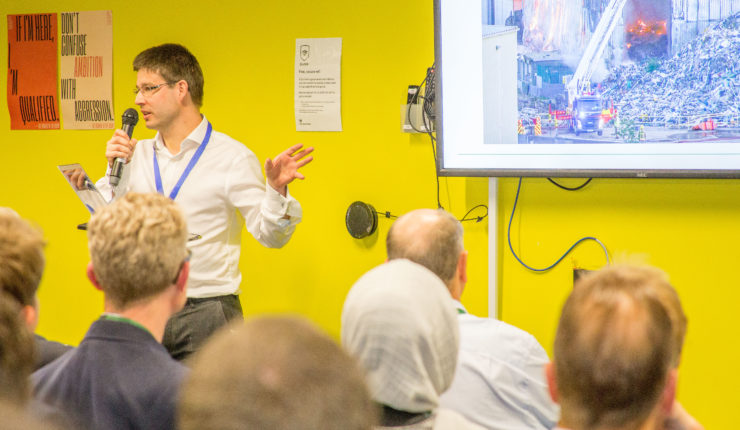 Defra representative talking at one of our GovTech Meetups about their Catalyst bid