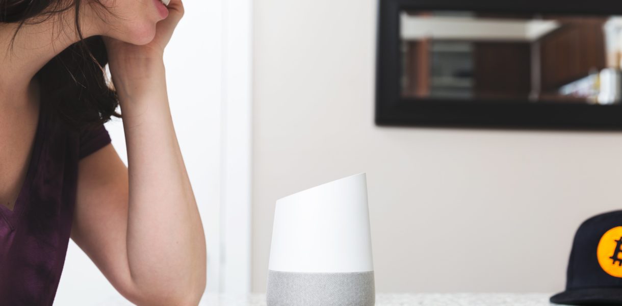 Talking to a smart home assistant device using voice first technology