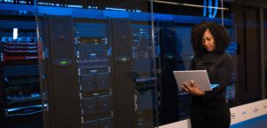 adult female working on computer