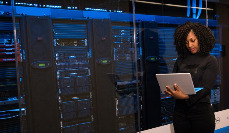 adult female working on computer