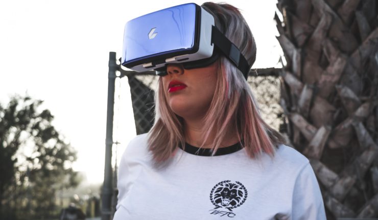 woman using VR set