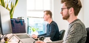 Man working on computer in office