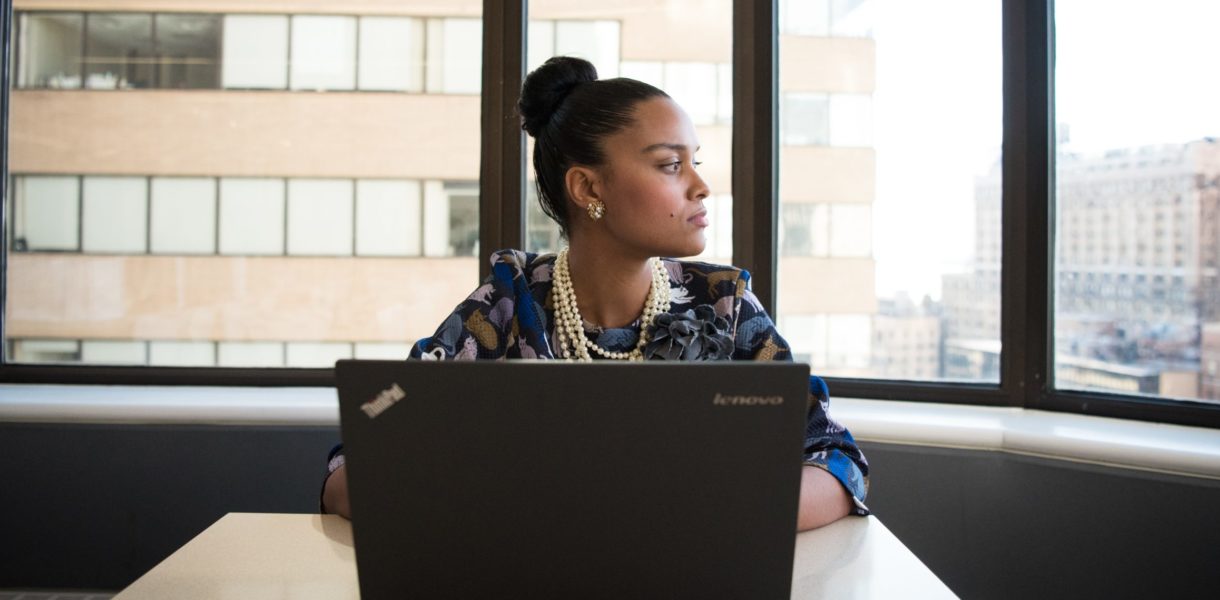 woman sitting in office