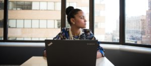 woman sitting in office