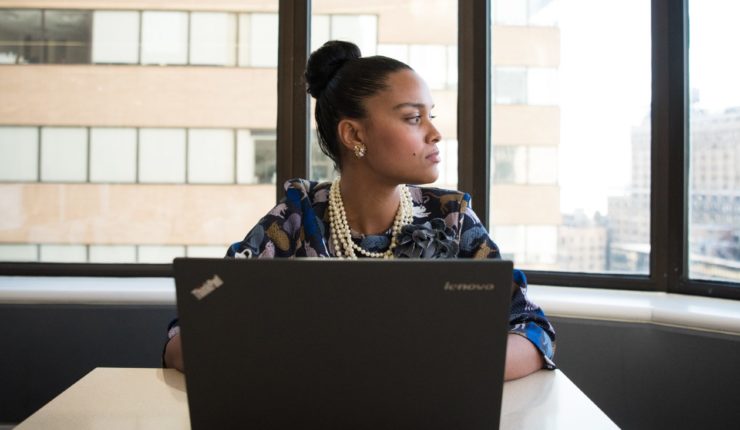 woman sitting in office