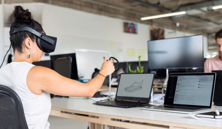woman using VR headset