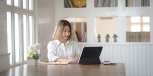 woman using tablet