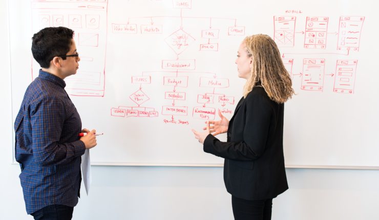women at whiteboard