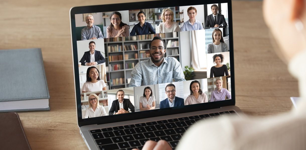 team using video call on a laptop
