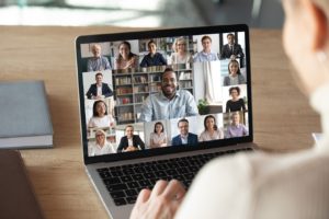 team using video call on a laptop