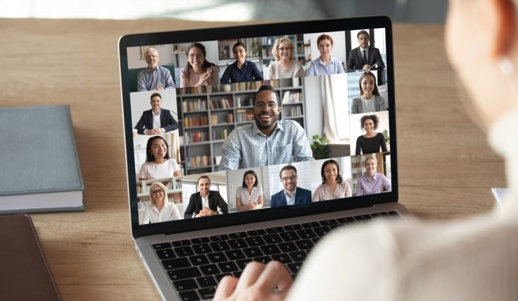 team using video call on a laptop