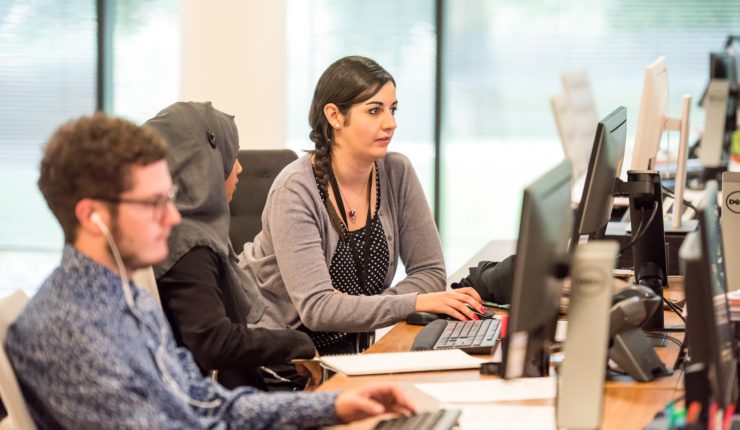 woman on a computer