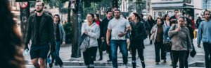People walking down the street