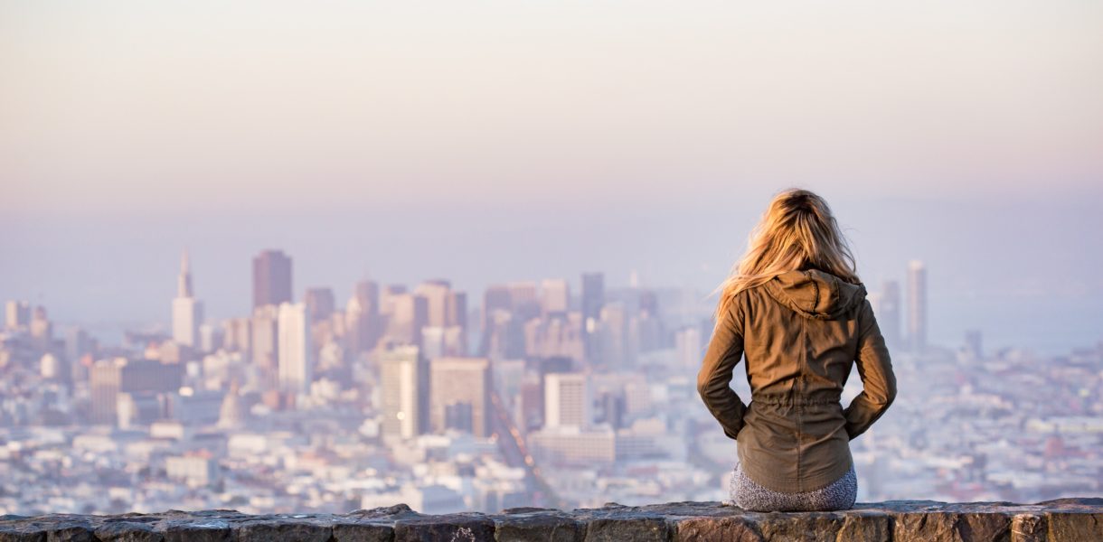 woman looking over city