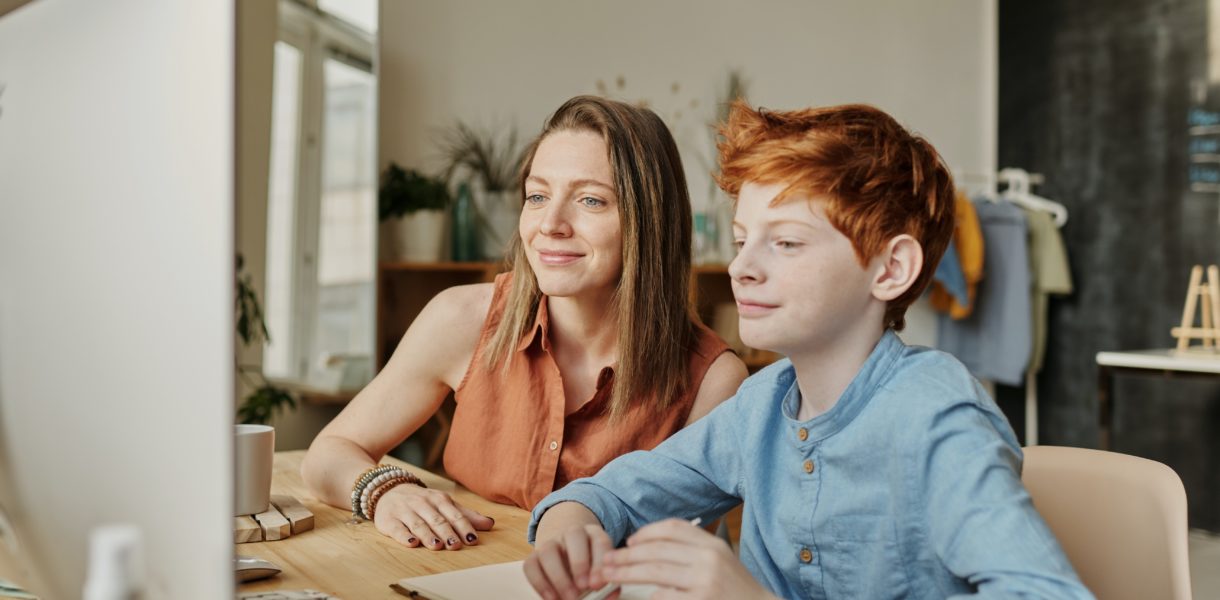 Mother and child using a computer