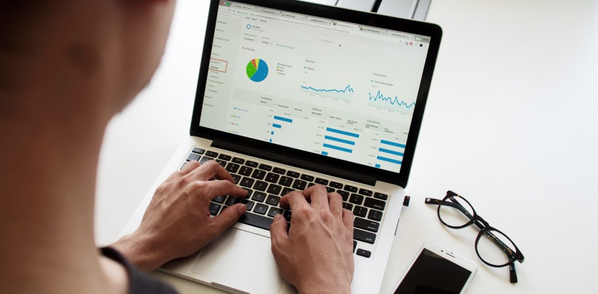 Looking at data on a laptop