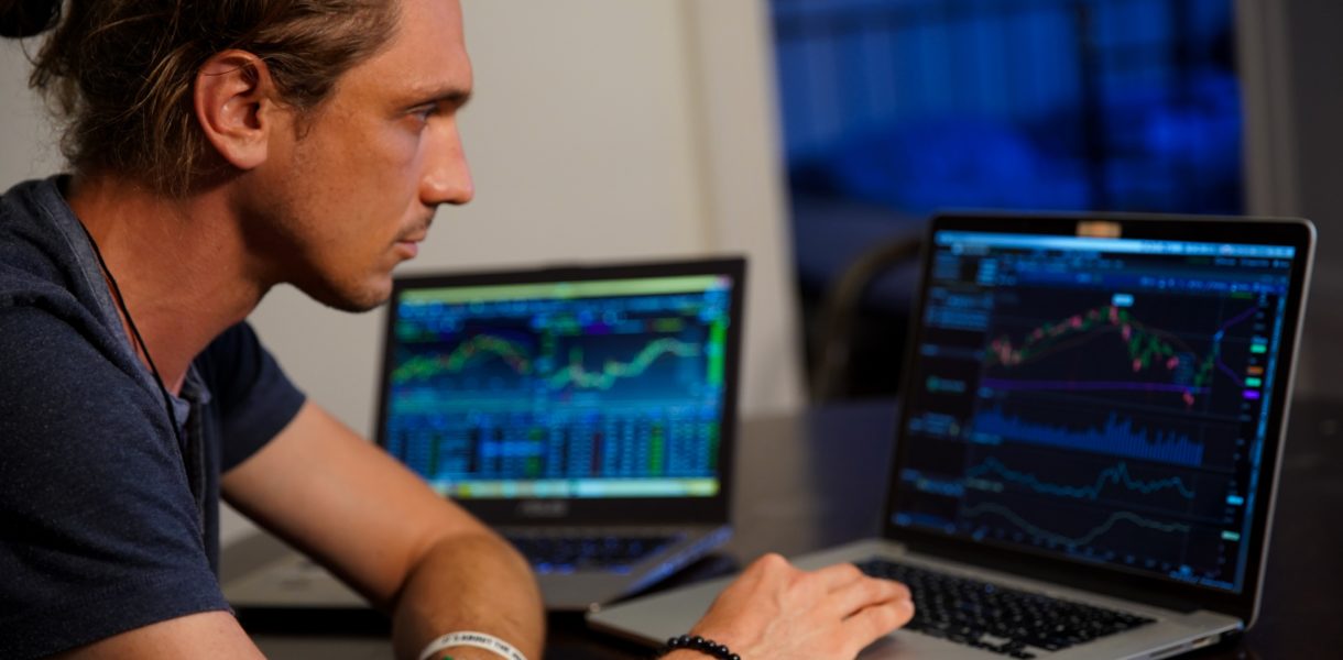 Man using laptop for data