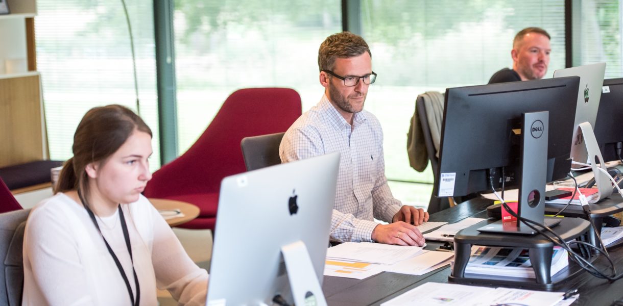 working in an office using desktops