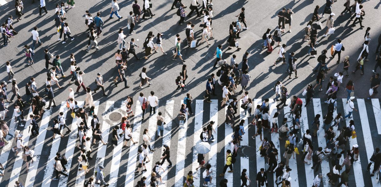 Birdseye view people on the street