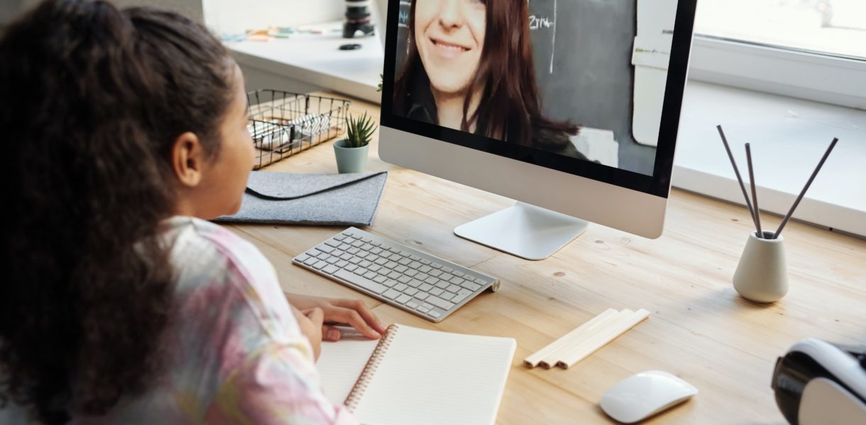 girl learning from home