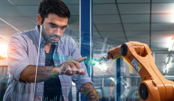 Engineer,Industry,Factory,Using,Digital,Tablet,Hologram,Monitoring,Upgrade,Of