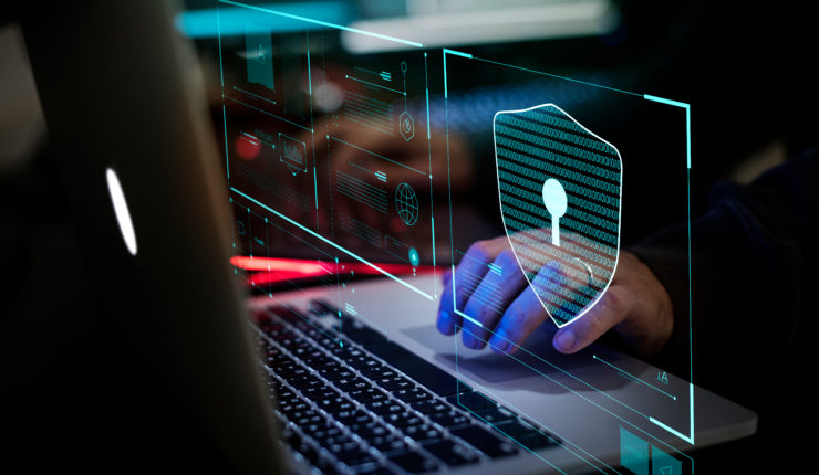 cyber security lock with laptop