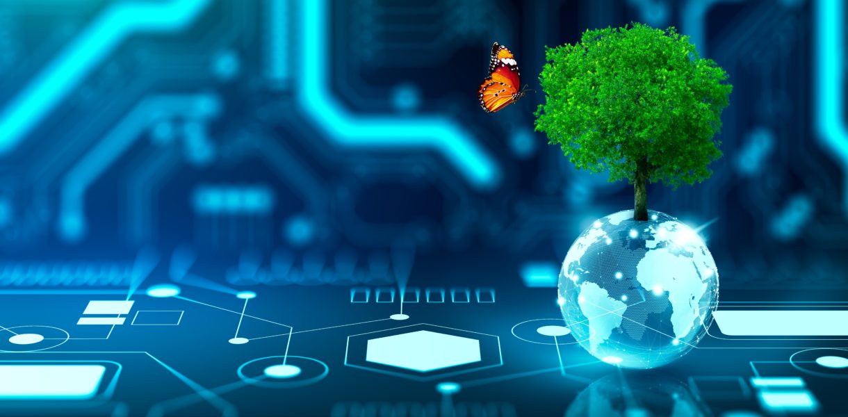 Tree,Growing,On,Crystal,Globe.,Digital,Convergence,And,And,Technology