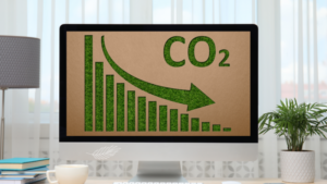 net Zero image on computer sat on desk