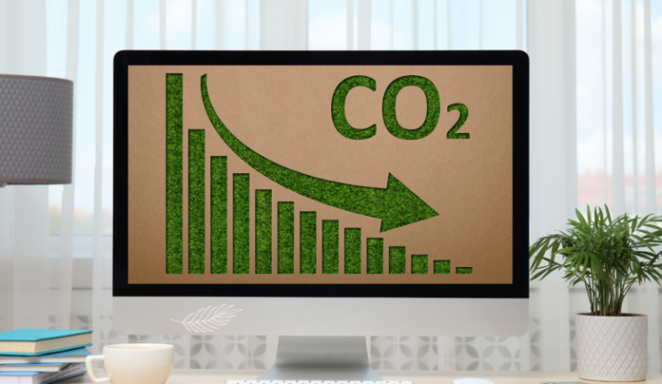 net Zero image on computer sat on desk