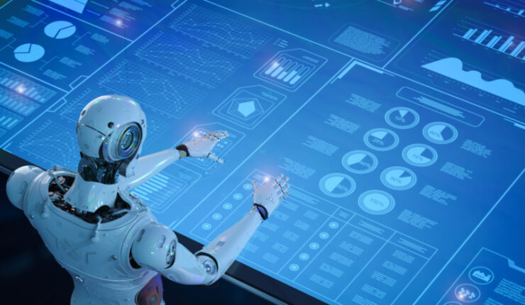 3d,Rendering,Humanoid,Robot,With,Digital,Graphic,Display