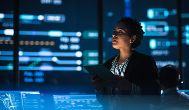 Young,Multiethnic,Female,Government,Employee,Uses,Tablet,Computer,In,System