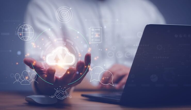 Man,Use,Laptop,With,Cloud,Computing,Diagram,Show,On,Hand.