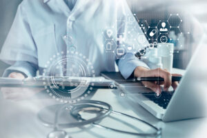 Double,Exposure,Of,Doctor,Hands,Woking,On,Technological,Digital,Futuristic