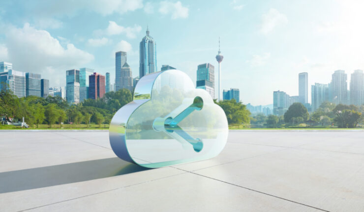 Transparent,Glass,Symbol,Of,Cloud,With,Data,Share,Icon,On