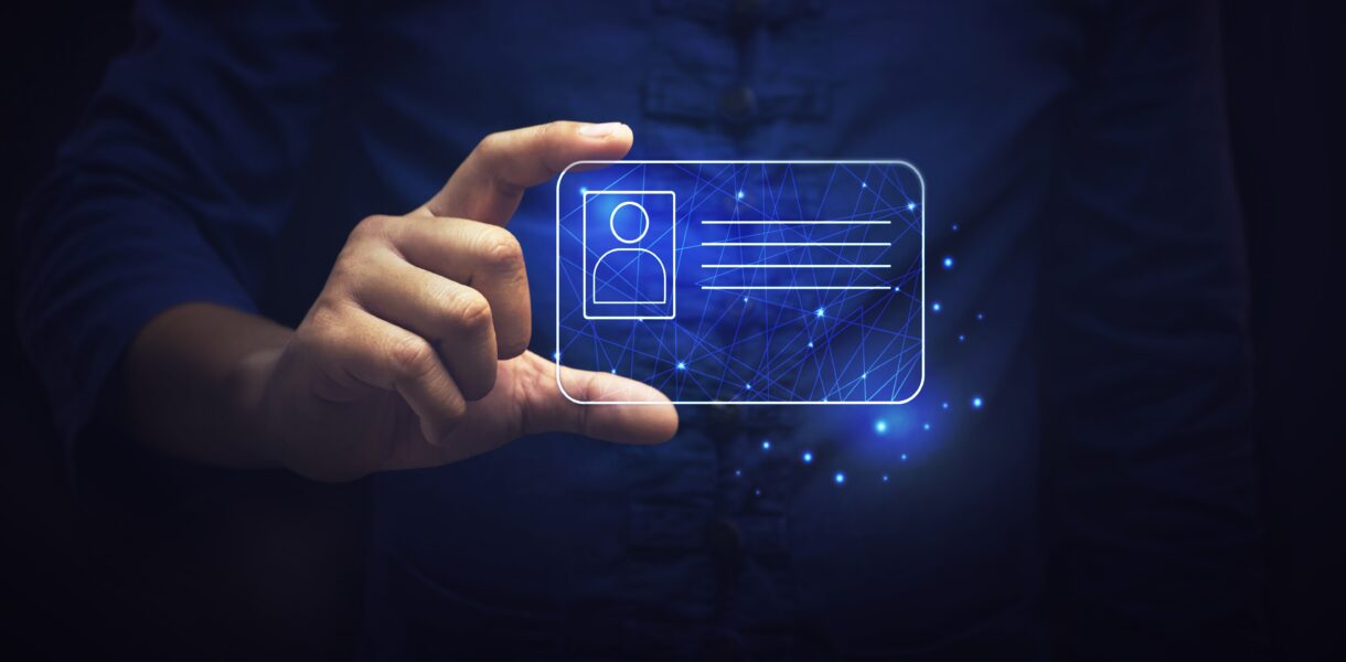Human,Hand,Holding,Digital,Identification,Card,,Technology,And,Business,Concept.